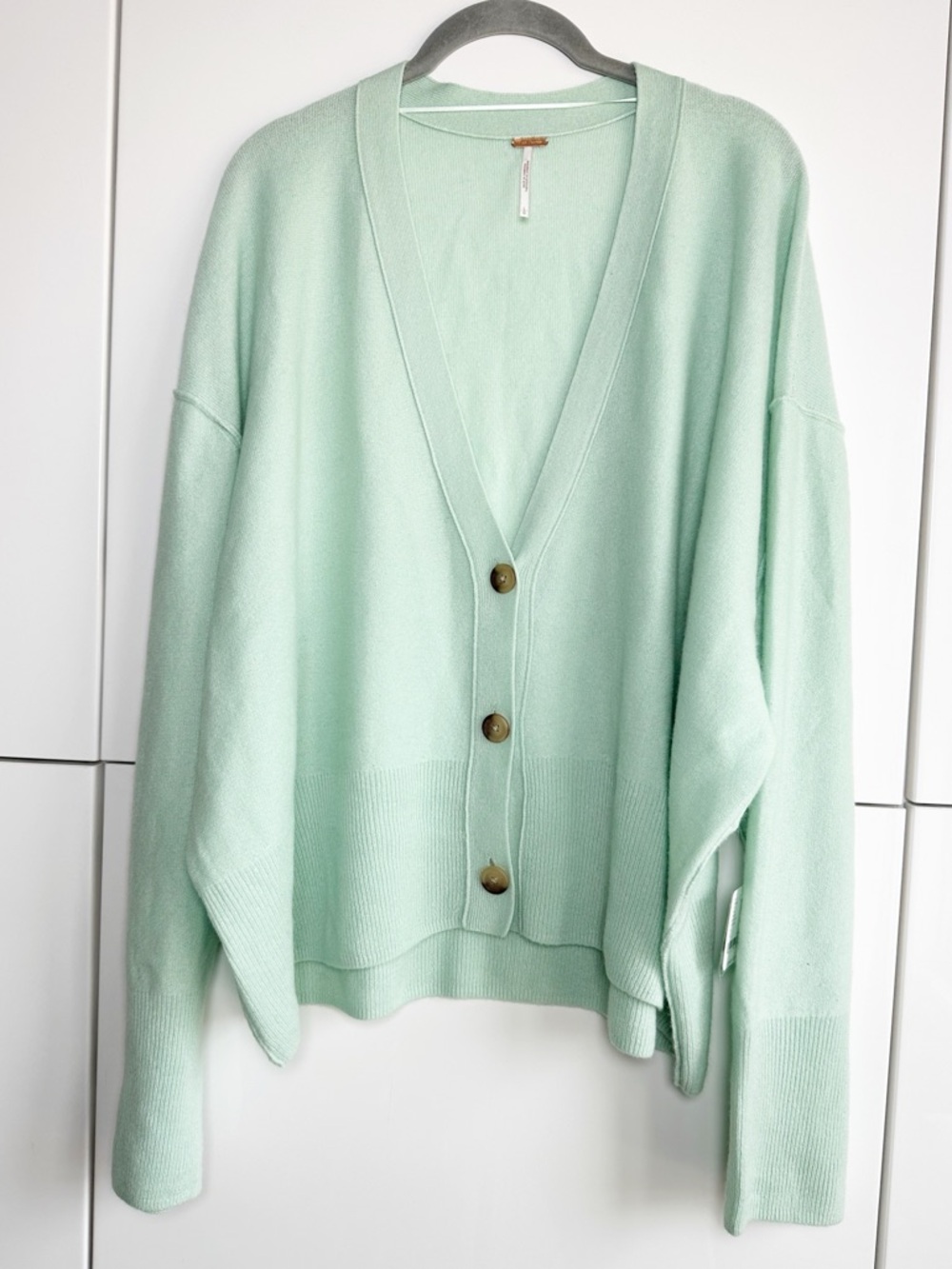Free People Cashmere Cardigan Mint Green Large Luxury Soft Warm Cozy Coquette